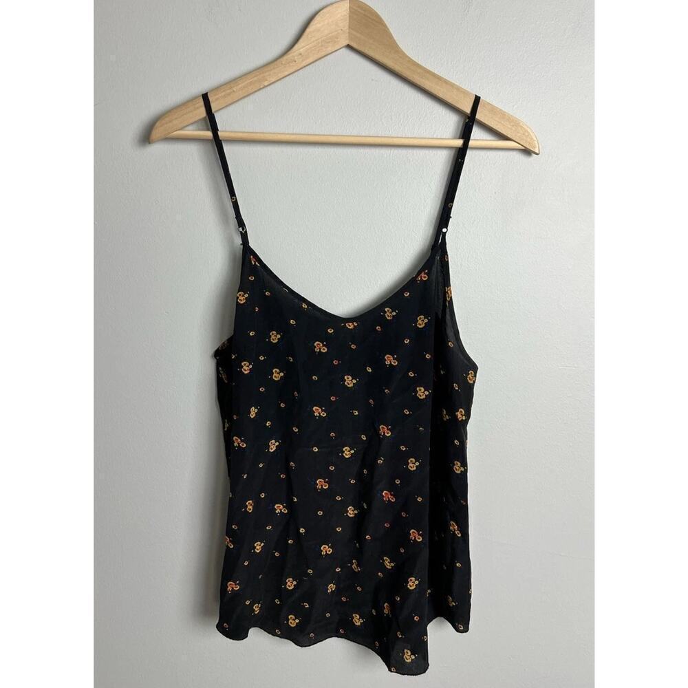 Wilfred 100% Silk Floral Camisole Tank Top Black Yellow Red Flowers Size Medium